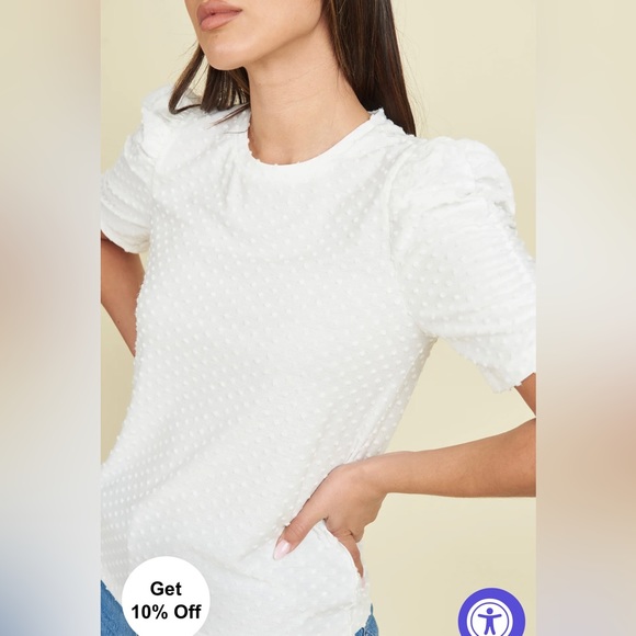 DR2 sz Medium Ramona Ivory Knit Clip Dot Top with Puff Sleeves GUC - Picture 4 of 9